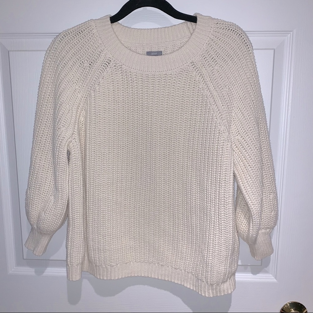 Aerie Cream Chunky Knit Balloon Sleeve Sweater